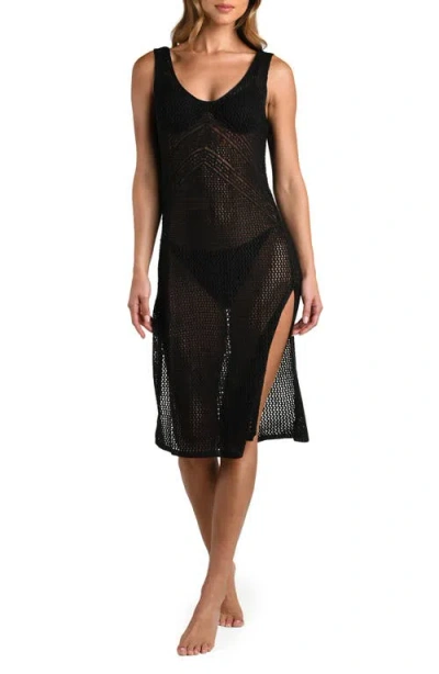 L'agence Cove Lattice Sheer Open Stitch Cover-up Dress In Black