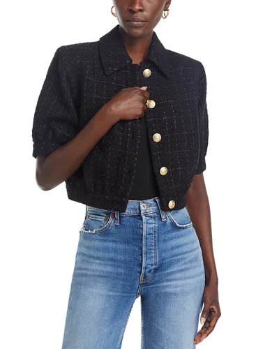 L'agence Cove Cropped Short-sleeve Tweed Jacket In Black