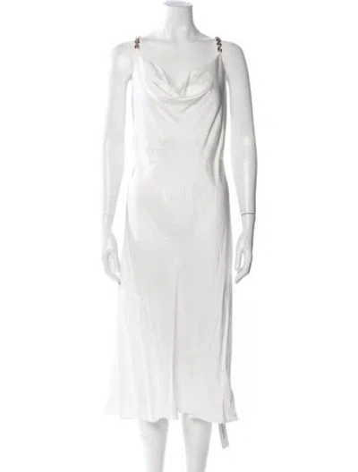Pre-owned L'agence Cowl Neck Midi Length Dress In White
