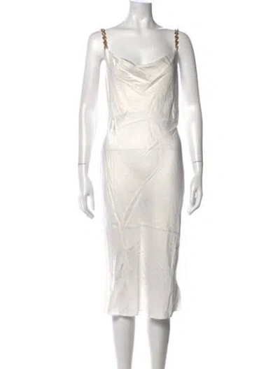 Pre-owned L'agence Cowl Neck Midi Length Dress In White