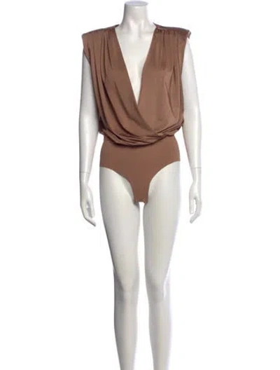 Pre-owned L'agence Cowl Neck Short Sleeve Bodysuit In Neutral