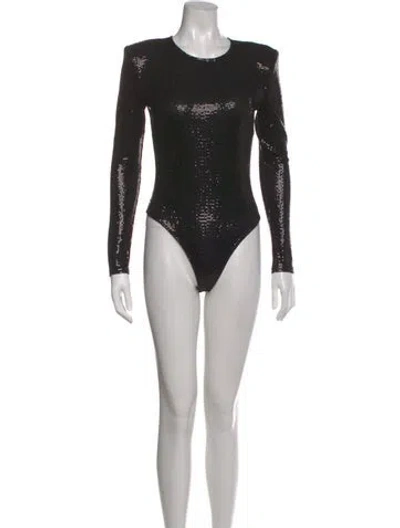 Pre-owned L'agence Crew Neck Long Sleeve Bodysuit In Black