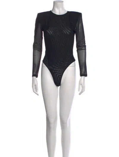 Pre-owned L'agence Crew Neck Long Sleeve Bodysuit In Black