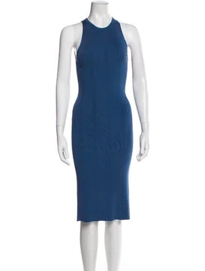 Pre-owned L'agence Crew Neck Midi Length Dress In Blue