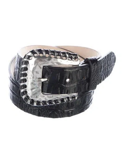 Pre-owned L'agence Crocodile Whipstitch Trim Belt In Black