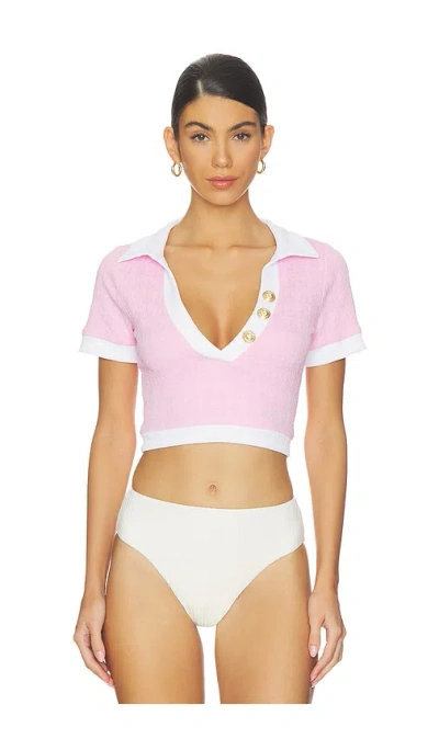 L'agence Anastasia Colorblock Short Sleeve Crop Rashguard In Pink