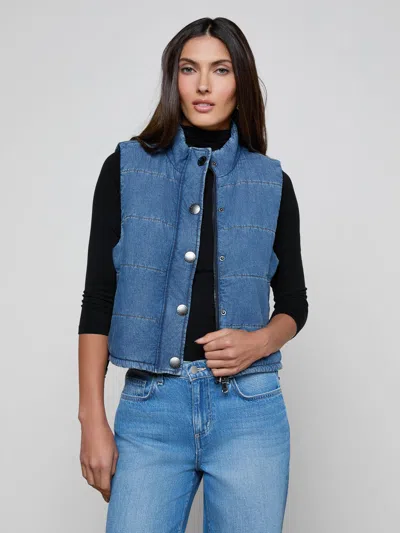 L'agence Cropped Snap Puffer Vest In Blue