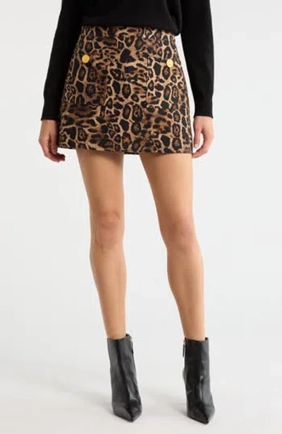 L'agence Cyra Low-rise Mini Skirt In Brown Multi Patch Leopard