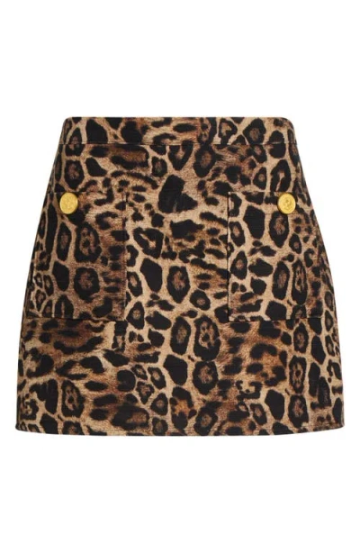L'agence Cyra Low Rise Mini Skirt In Brown Multi Patch Leopard