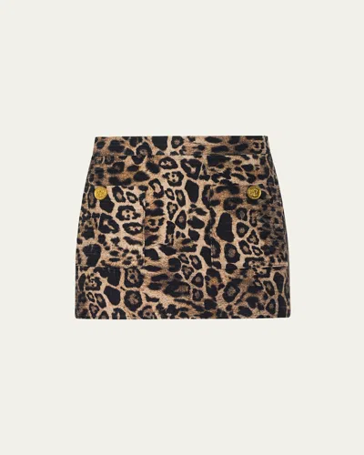 L'agence Cyra Leopard Tweed Low-rise Mini Skirt In Brown