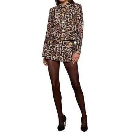 L'agence Cyra Low-rise Mini Skirt In Brown Multi Patch Leopard