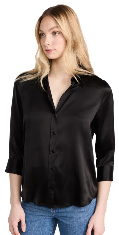 L'agence Aoki Three-quarter Sleeve Silk Blouse In Black