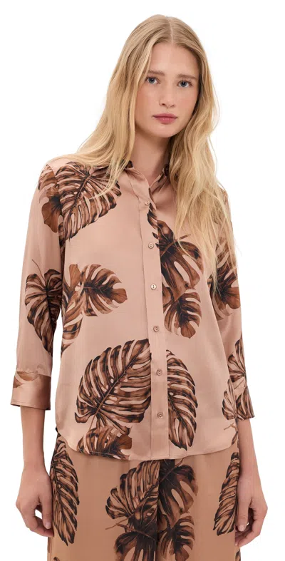 L'agence Dani 3/4 Sleeve Blouse Hazelnut Multi Large Palm In Pink