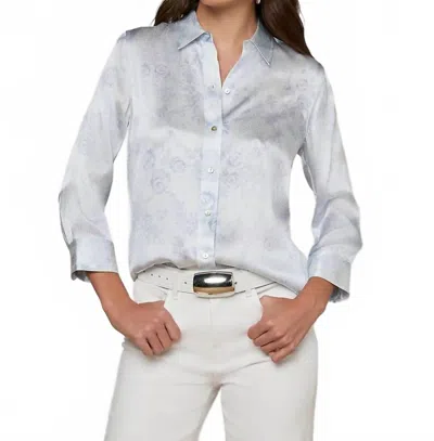 L'agence Dani 3/4 Sleeve Blouse In Ivory/pale Mist Blue Lace Print In Multi