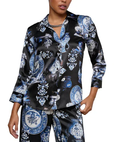 L'agence Dani 3/4 Sleeve Blouse In Pphp-blk/blue Med Porcelain Pr