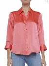 L'agence Dani 3/4 Sleeve Silk Blouse In Neon Coral Pink