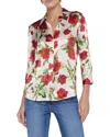 L'agence Dani Rose Print Silk Button-up Shirt In Multi