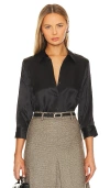 L'agence Aoki Three-quarter Sleeve Silk Blouse In Black