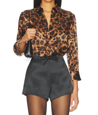 L'agence Dani Blouse In Brown Multi Amur Leopard In Animal Print