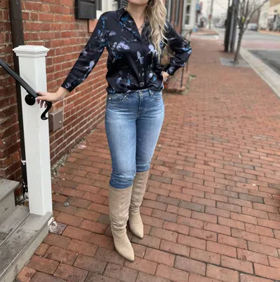 L'agence Dani Button-down Blouse In Midnight Multi Moon Floral In Animal Print