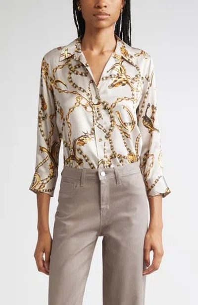 L'agence Dani Chain Print Silk Button-up Shirt