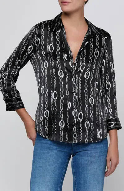 L'agence Dani Chain Print Silk Charmeuse Button-up Shirt In Black