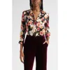 L'agence Dani Floral Print Silk Button-up Shirt In Multi