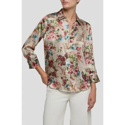 L'agence Dani Floral Tapestry Print Three-quarter Sleeve Silk Button-up Shirt In Multi