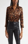 L'agence Dani Silk Three Quarter Sleeve Blouse In Brown