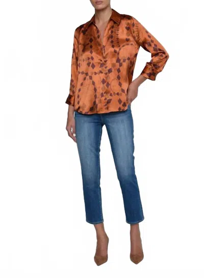 L'agence Dani Playing Card Geo Silk Blouse In Amber Brown In Multi