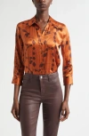 L'agence Dani Playing Card Print Silk Button-up Shirt In Orange
