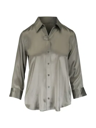 L'agence Dani Satin-finish Long-sleeve Shirt In Gray