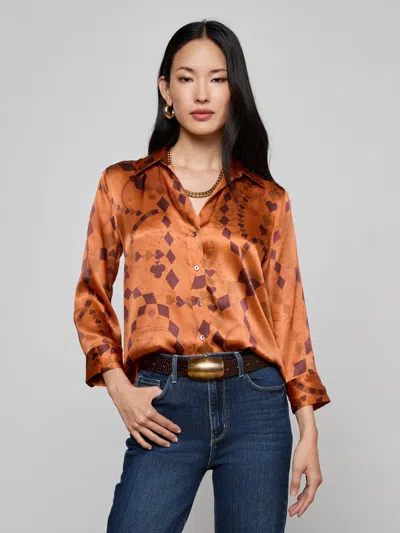 L'agence Dani Silk Blouse In Brown