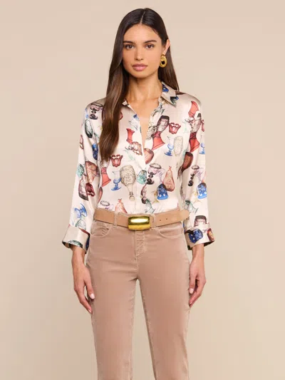 L'agence Dani Silk Blouse In Ecru Multi Glassware