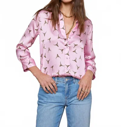 L'agence Dani Silk Blouse In Blush Bronze Bulls Head In Pink