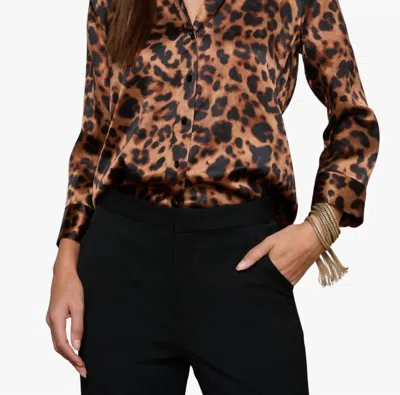 L'agence Dani Silk Blouse In Brown Multi Amur Leopard