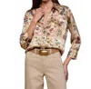 L'agence Dani Silk Blouse In Tan Multi Western Cards In Multi