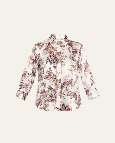 L'agence Dani Silk Button-front Blouse In Multi