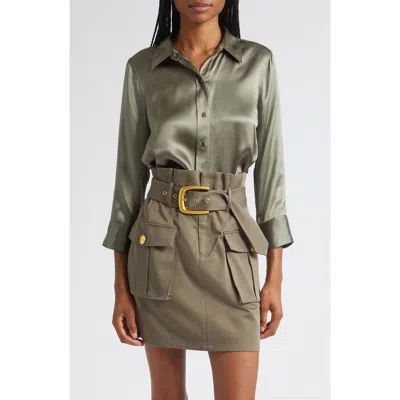 L'agence Dani Silk Charmeuse Blouse In Smokey Olive