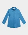 L'agence Dani Silk Satin 3/4-sleeve Button-down Blouse In Multi