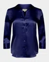L'agence Dani Silk Satin 3/4-sleeve Button-down Blouse In Blue
