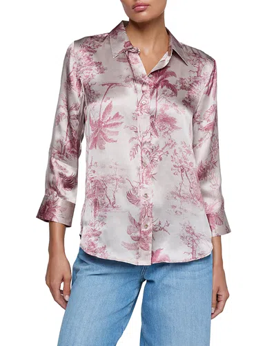 L'agence Dani Silk Three Quarter Sleeve Blouse In Brown