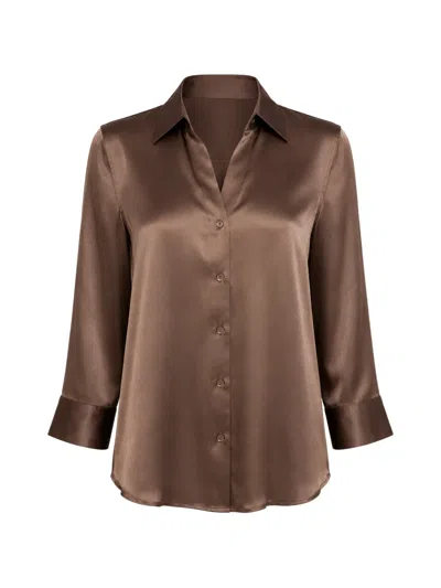 L'agence Dani Three-quarter Sleeve Blouse In Brown