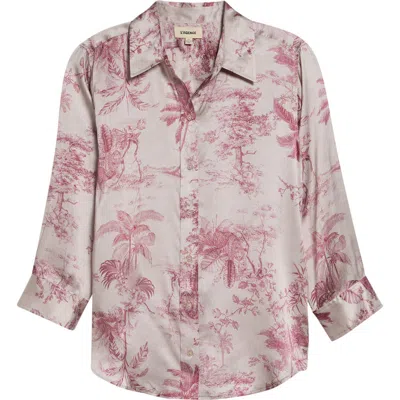 L'agence Dani Three-quarter Sleeve Silk Button-up Shirt In Multi