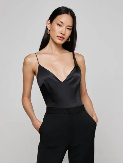 L'agence Dara Stretch-satin Bodysuit In Black