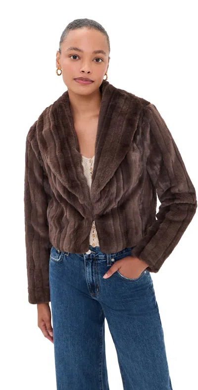 L'agence Davy Crop Faux Fur Jacket Dark Java Striped Fur In Brown