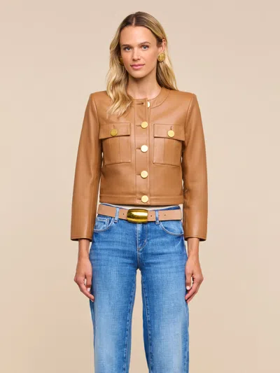 L'agence Deidra Cropped Leather Jacket In Soft Cognac