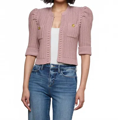 L'AGENCE DELILAH CROP TEXTURED CARDIGAN IN LIGHT MAUVE GOLD