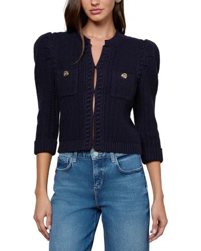 L'agence Delli Sleeve Crop Textured Cardigan In Blue