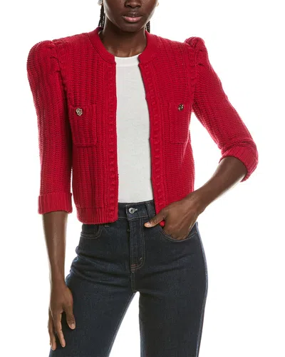L'agence Delli Sleeve Crop Textured Cardigan In Red